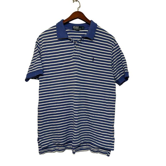 Ralph Lauren Polo Shirt Mens Extra Large Blue Striped Outdoor Adult Golf Classic - Picture 1 of 5